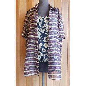 Joan Leslie vintage size 16 tan, red & black button up blouse